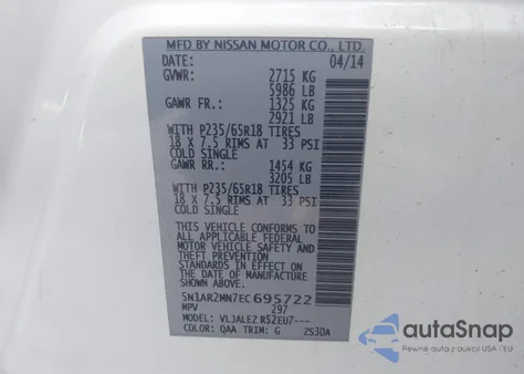 2014 Nissan Pathfinder Sv from USA, damaged, VIN 5N1AR2MN7EC695722